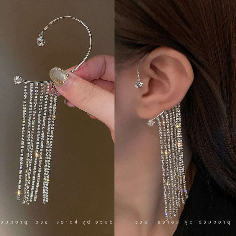 Long Tassel Earrings for Women Korean Crystal Leaf Drop Earring Girls Accessories Statement Gold Color Brincos Jewelry Gifts - KIMLUD