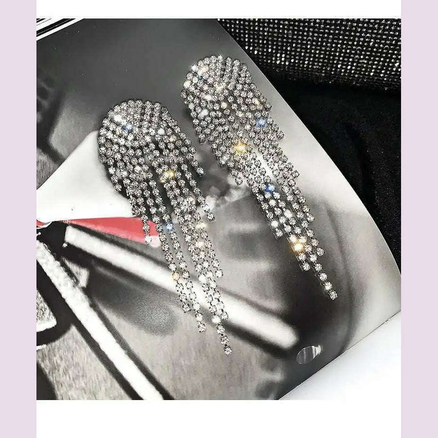 Long Tassel Earrings for Women Korean Crystal Leaf Drop Earring Girls Accessories Statement Gold Color Brincos Jewelry Gifts - KIMLUD