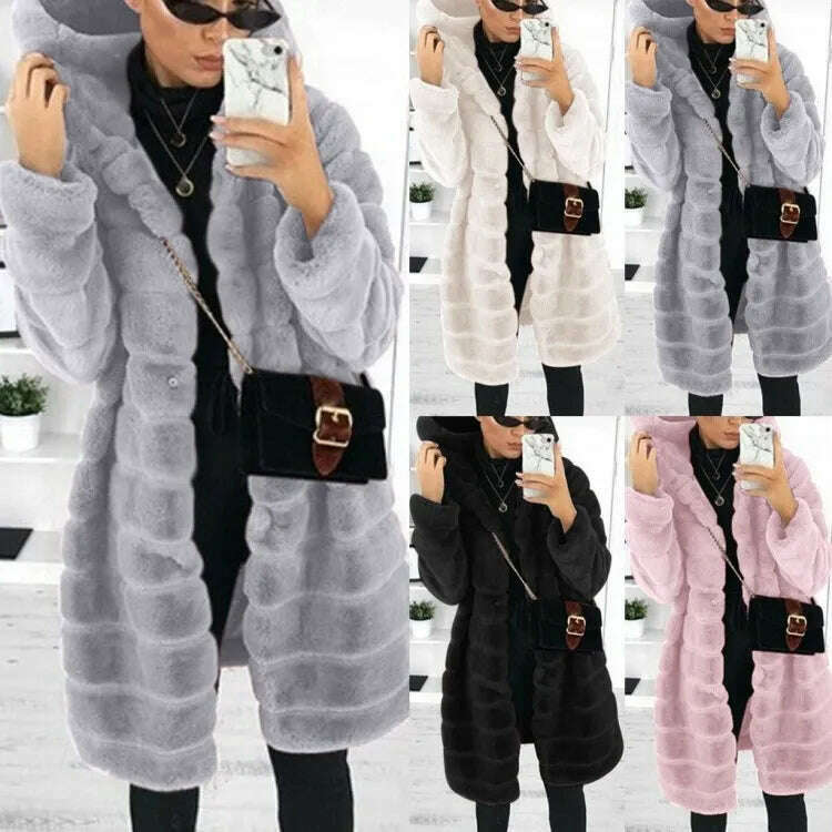 KIMLUD, Loose Winter Temperament Korean Style Wild Plush Thick Hooded Ladies Jacket, KIMLUD Womens Clothes