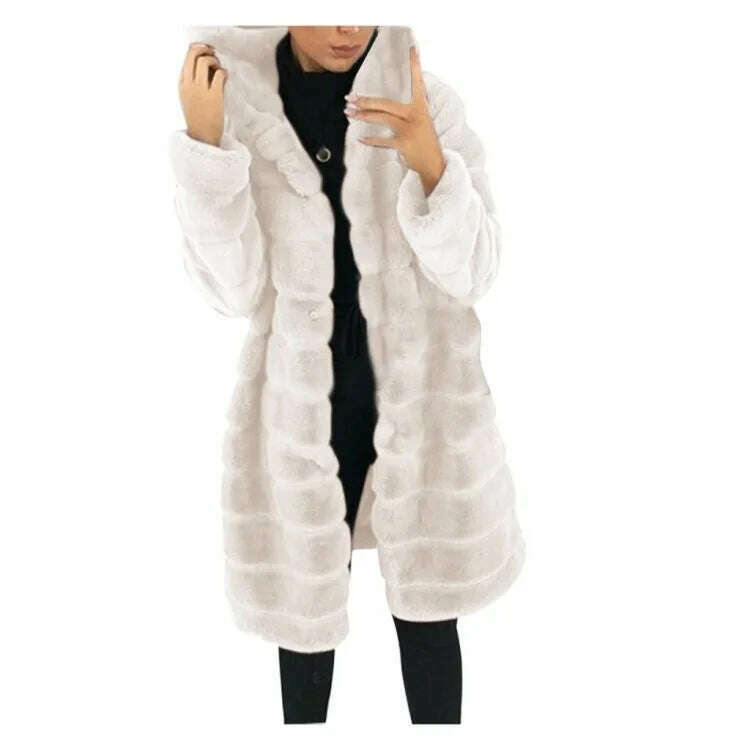 KIMLUD, Loose Winter Temperament Korean Style Wild Plush Thick Hooded Ladies Jacket, KIMLUD Womens Clothes