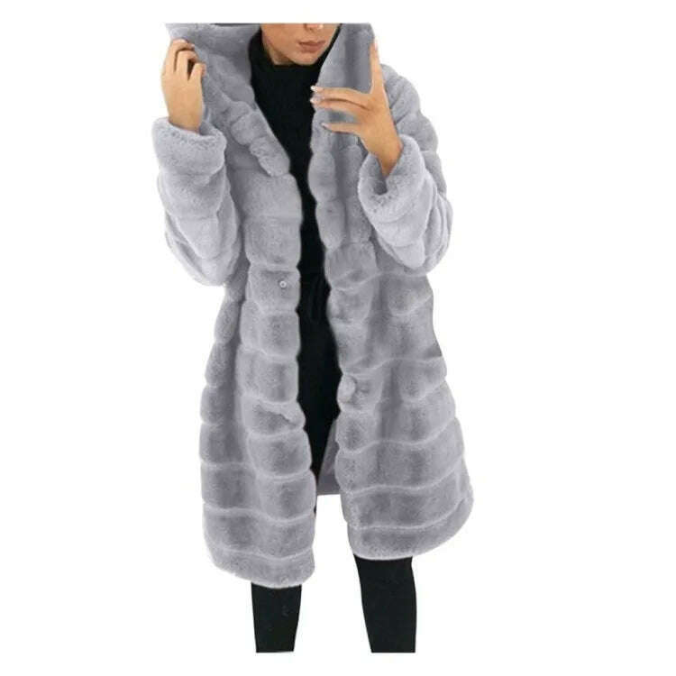KIMLUD, Loose Winter Temperament Korean Style Wild Plush Thick Hooded Ladies Jacket, GRAY / XXXXL, KIMLUD Women's Clothes