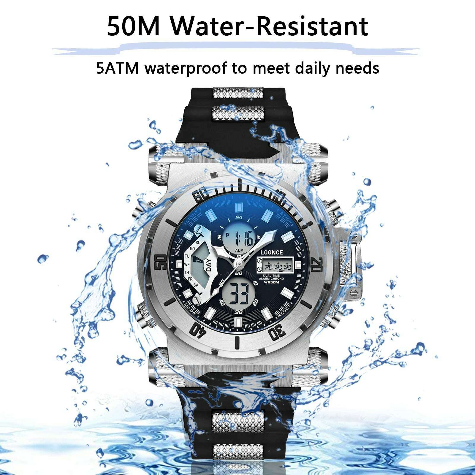 KIMLUD, LOQNCE S8022 New Men's Watch Quartz Electronic Dual Movement Alarm Clock Calendar Week Multifunctional Waterproof Men's Watch, KIMLUD Womens Clothes