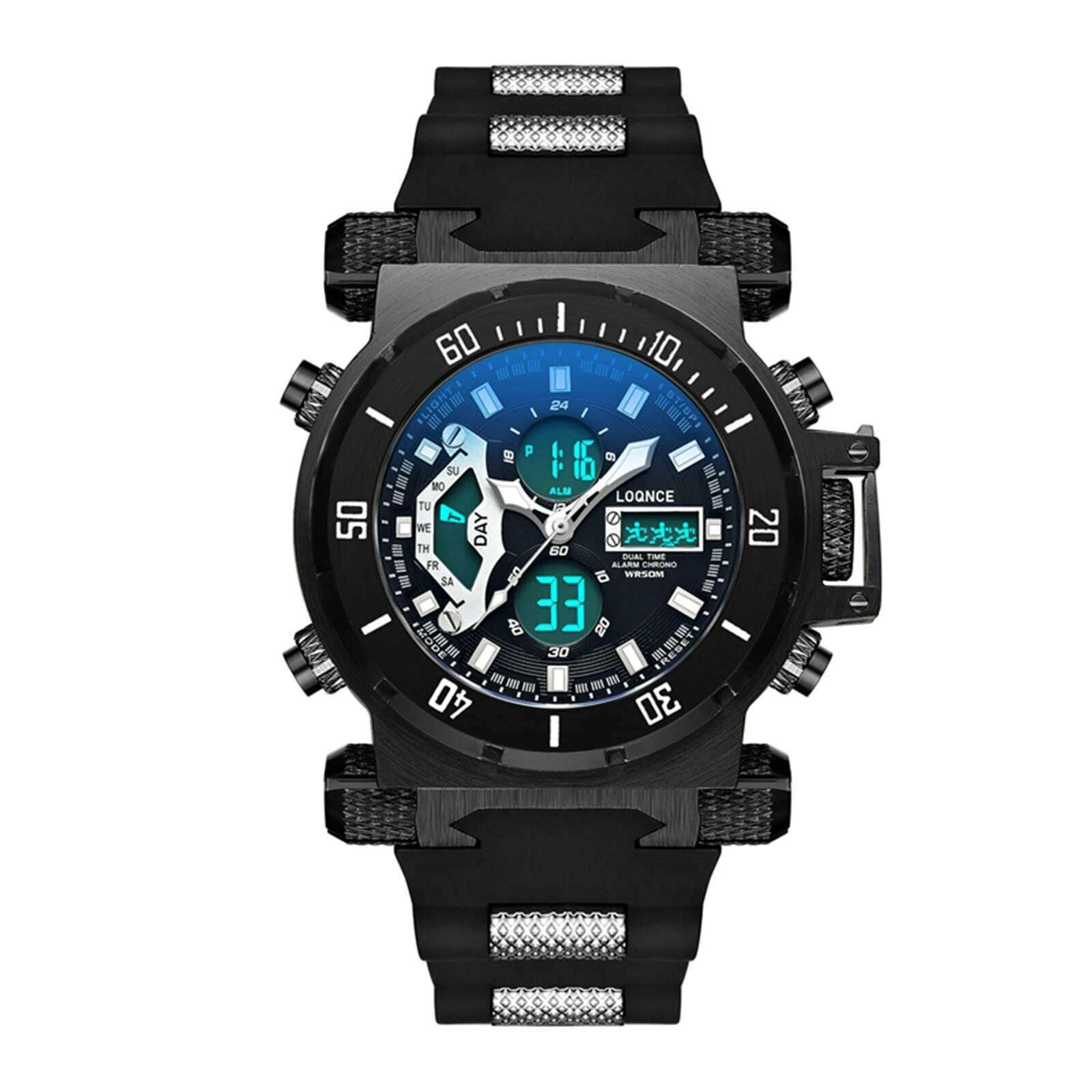 KIMLUD, LOQNCE S8022 New Men's Watch Quartz Electronic Dual Movement Alarm Clock Calendar Week Multifunctional Waterproof Men's Watch, Black, KIMLUD APPAREL - Womens Clothes