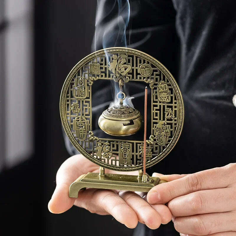 Lotus Flower Incense Burner Creative Retro Hollow Out Copper Coin Hanging Lotus Burners Blessing Nasturtium Holder Home Decor - KIMLUD