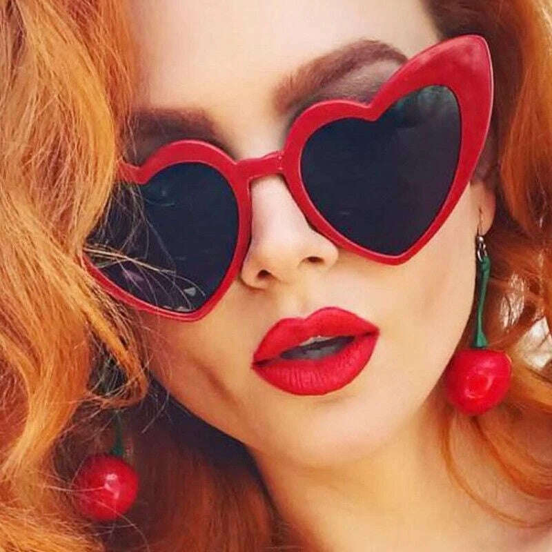 Love Heart Cat Eye Sunglasses Woman Vintage Christmas Gift Black Pink Red Heart Shape Sun Glasses For Woman Uv400 - KIMLUD