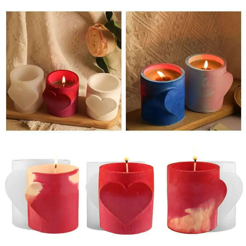 KIMLUD, Love Heart Concrete Candle Cup Jar Molds Valentines Gift Round Cement Clay Flowerpot Plaster Gypsum Pen Holder Epoxy Mould, KIMLUD Womens Clothes