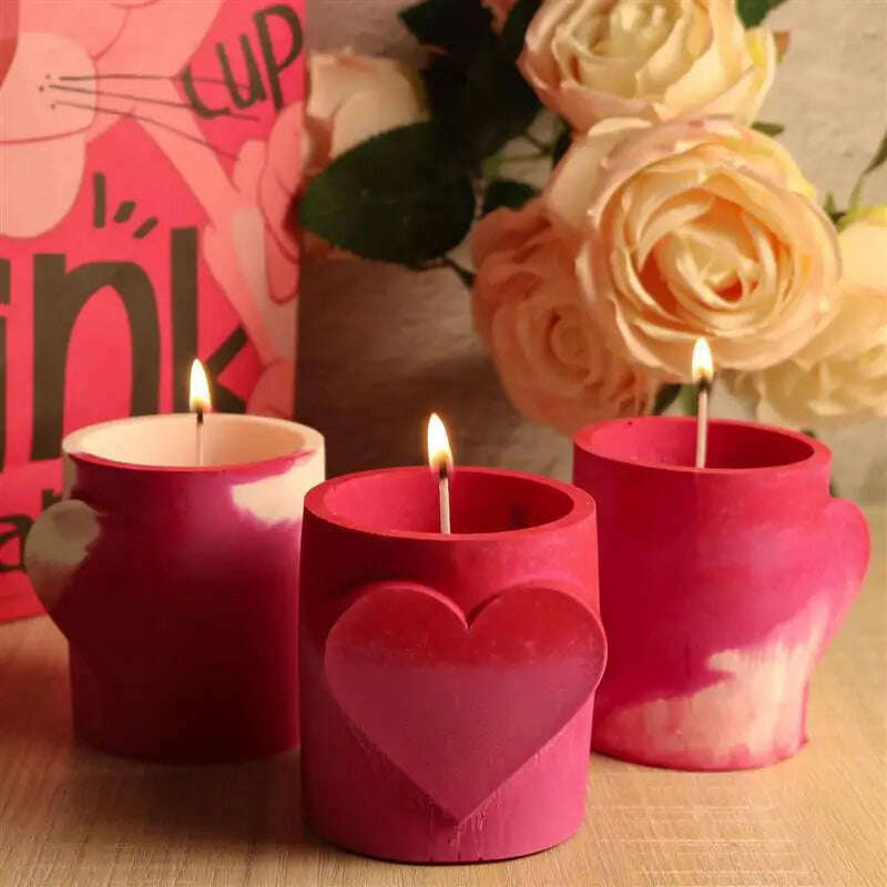 KIMLUD, Love Heart Concrete Candle Cup Jar Molds Valentines Gift Round Cement Clay Flowerpot Plaster Gypsum Pen Holder Epoxy Mould, KIMLUD Womens Clothes