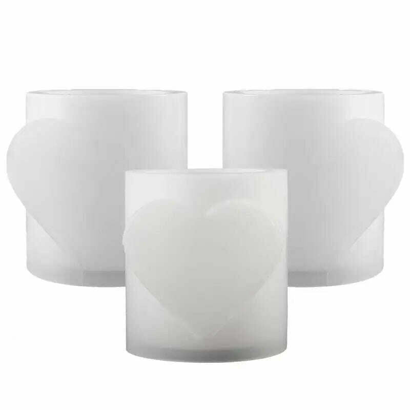 KIMLUD, Love Heart Concrete Candle Cup Jar Molds Valentines Gift Round Cement Clay Flowerpot Plaster Gypsum Pen Holder Epoxy Mould, KIMLUD Womens Clothes