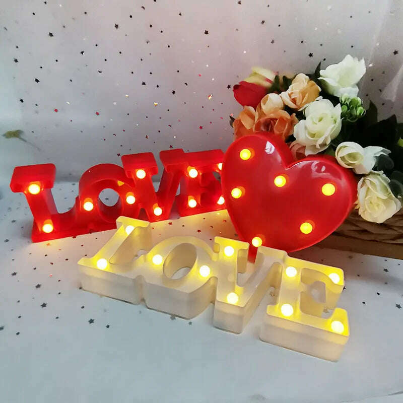 KIMLUD, Love Heart LED Letter Lamp Wedding Romantic Red Pink Night Light Ornament Birthday Christmas Home Decoration Valentines Day Gift, KIMLUD Womens Clothes