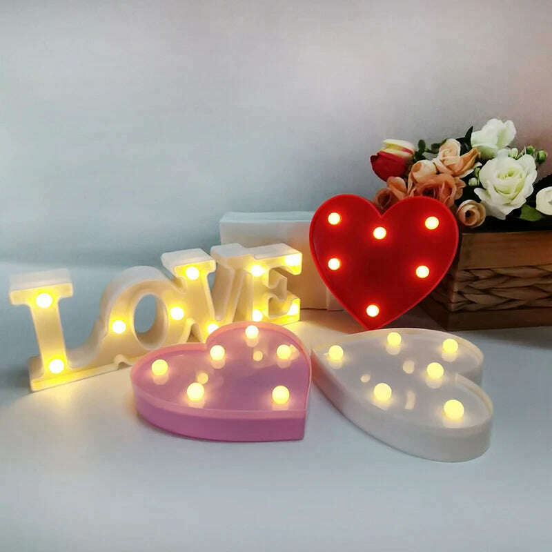 Love Heart LED Letter Lamp Wedding Romantic Red Pink Night Light Ornament Birthday Christmas Home Decoration Valentines Day Gift, KIMLUD Women's Clothes