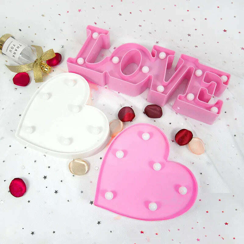 Love Heart LED Letter Lamp Wedding Romantic Red Pink Night Light Ornament Birthday Christmas Home Decoration Valentines Day Gift, KIMLUD Women's Clothes