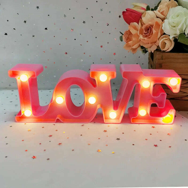 Love Heart LED Letter Lamp Wedding Romantic Red Pink Night Light Ornament Birthday Christmas Home Decoration Valentines Day Gift, B03, KIMLUD Women's Clothes