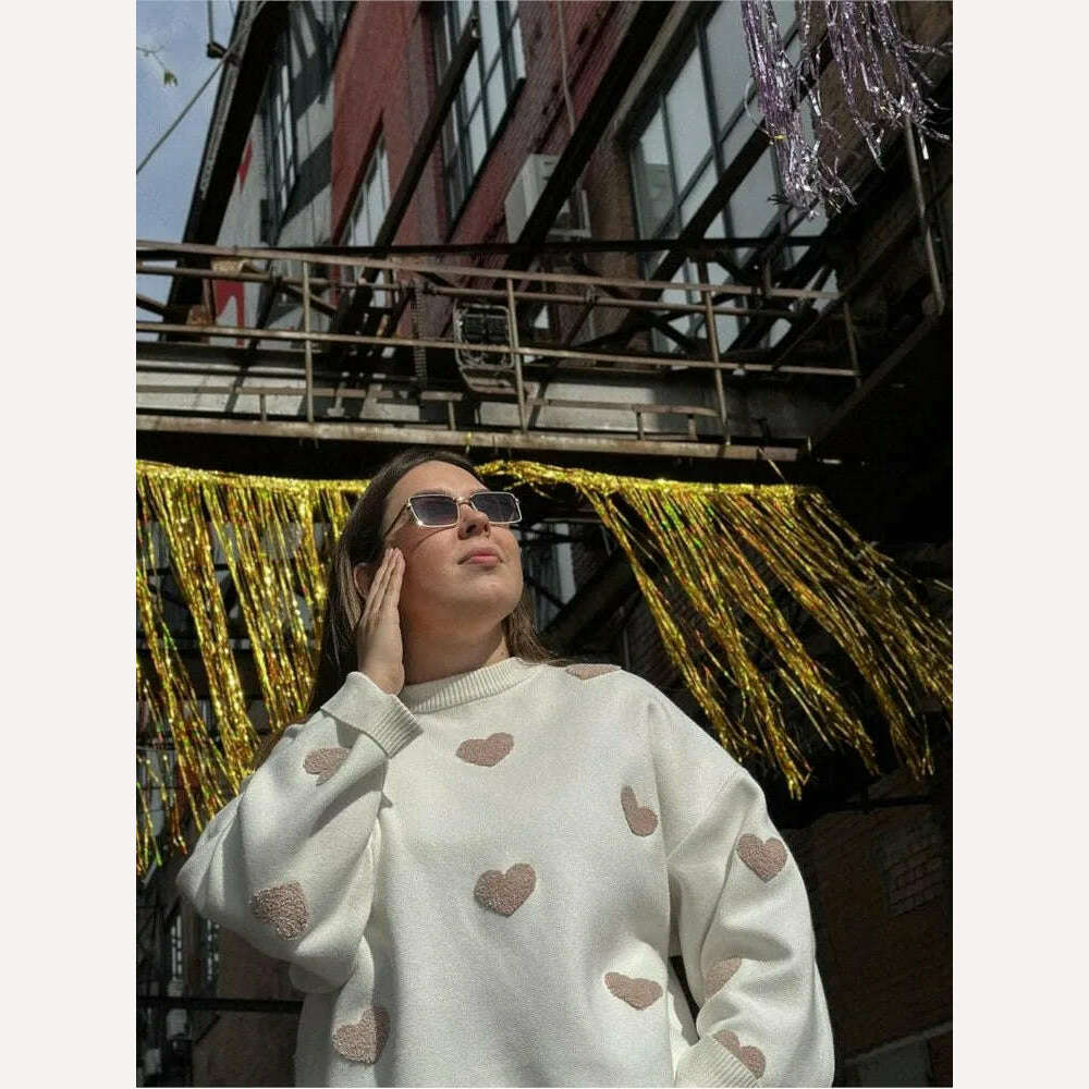 KIMLUD, Love Heart O Neck Knit Sweater For Women Embroidery Fashion Long Sleeve Pullover Sweaters Female Oversized High Street Jumper, As Show 1 / L, KIMLUD APPAREL - Womens Clothes