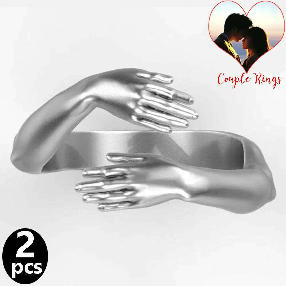 KIMLUD, Love Hug Couple Rings Adjustable Opening Ring Fashion Women Men Punk Steel Open Ring Lover Jewelry Anniversary Gifts Friends, KIMLUD Womens Clothes
