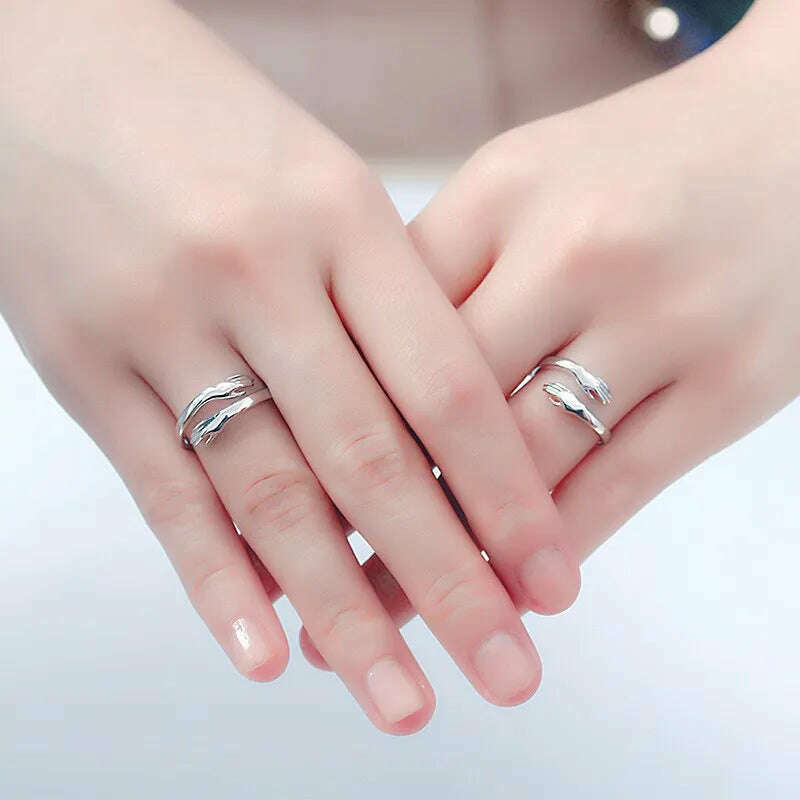 KIMLUD, Love Hug Couple Rings Adjustable Opening Ring Fashion Women Men Punk Steel Open Ring Lover Jewelry Anniversary Gifts Friends, KIMLUD Women's Clothes