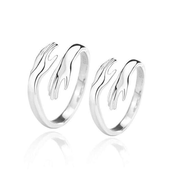 KIMLUD, Love Hug Couple Rings Adjustable Opening Ring Fashion Women Men Punk Steel Open Ring Lover Jewelry Anniversary Gifts Friends, 2pcs, KIMLUD Women's Clothes