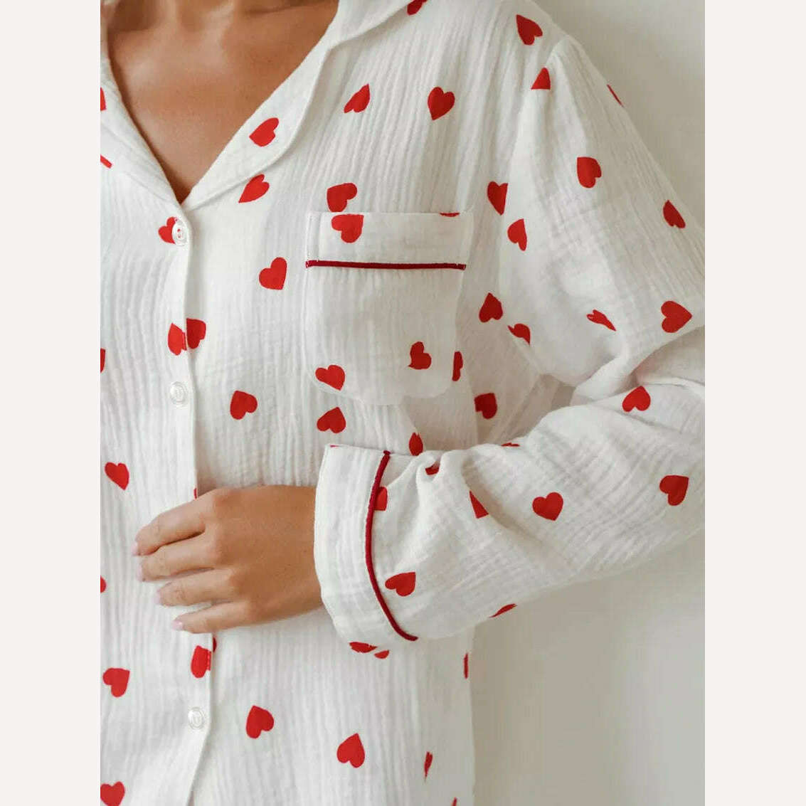 KIMLUD, Love Printed Women's Pajamas Set Sweet Heart 100%Cotton Sleepwear Comfort Double-layer Gauze Lovely Cute Two Piece Set Nightwear, KIMLUD Womens Clothes