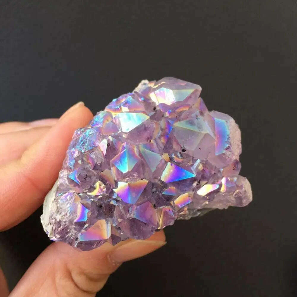 KIMLUD, lovely rainbow angel aura crazy amethyst clusters natural quartz crystal rough lealing stone for children gifts, KIMLUD Womens Clothes