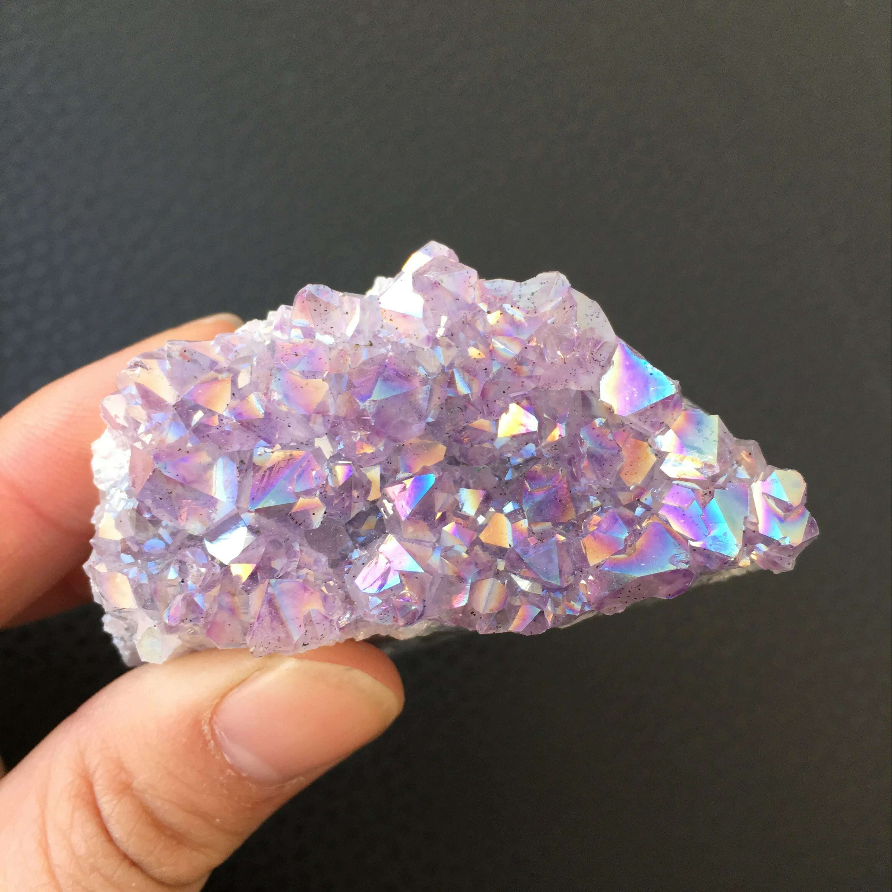 KIMLUD, lovely rainbow angel aura crazy amethyst clusters natural quartz crystal rough lealing stone for children gifts, KIMLUD Womens Clothes