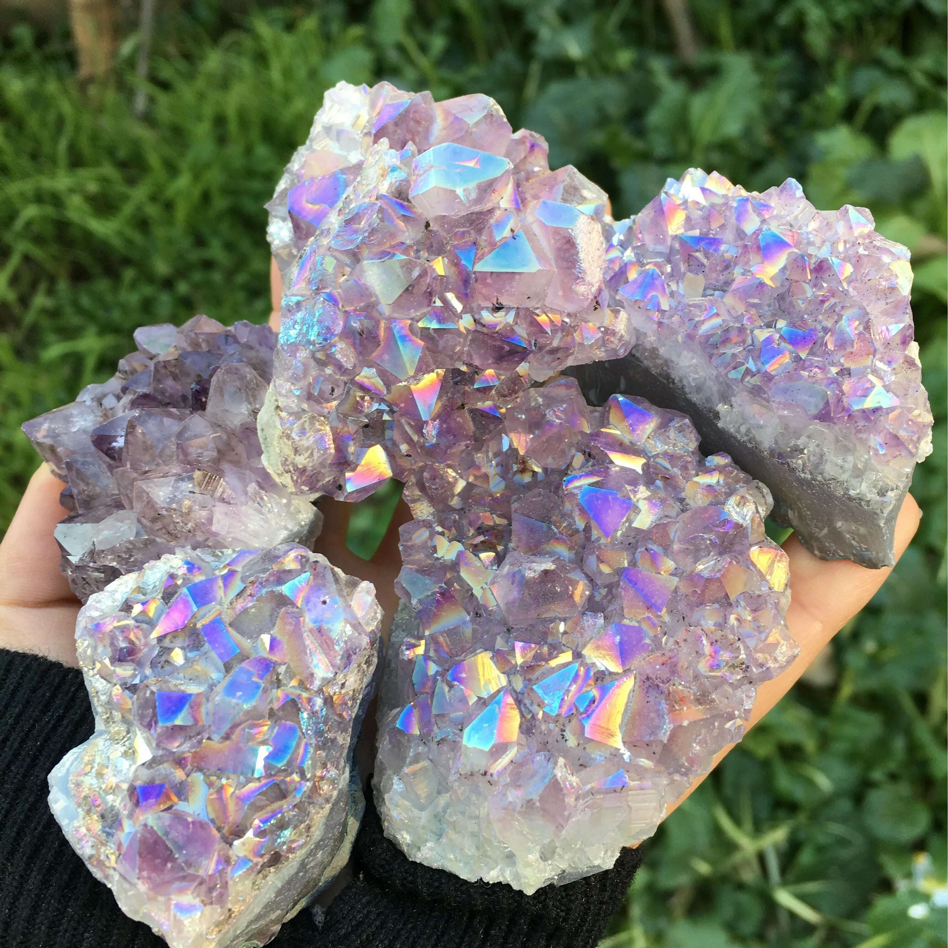 KIMLUD, lovely rainbow angel aura crazy amethyst clusters natural quartz crystal rough lealing stone for children gifts, KIMLUD Womens Clothes