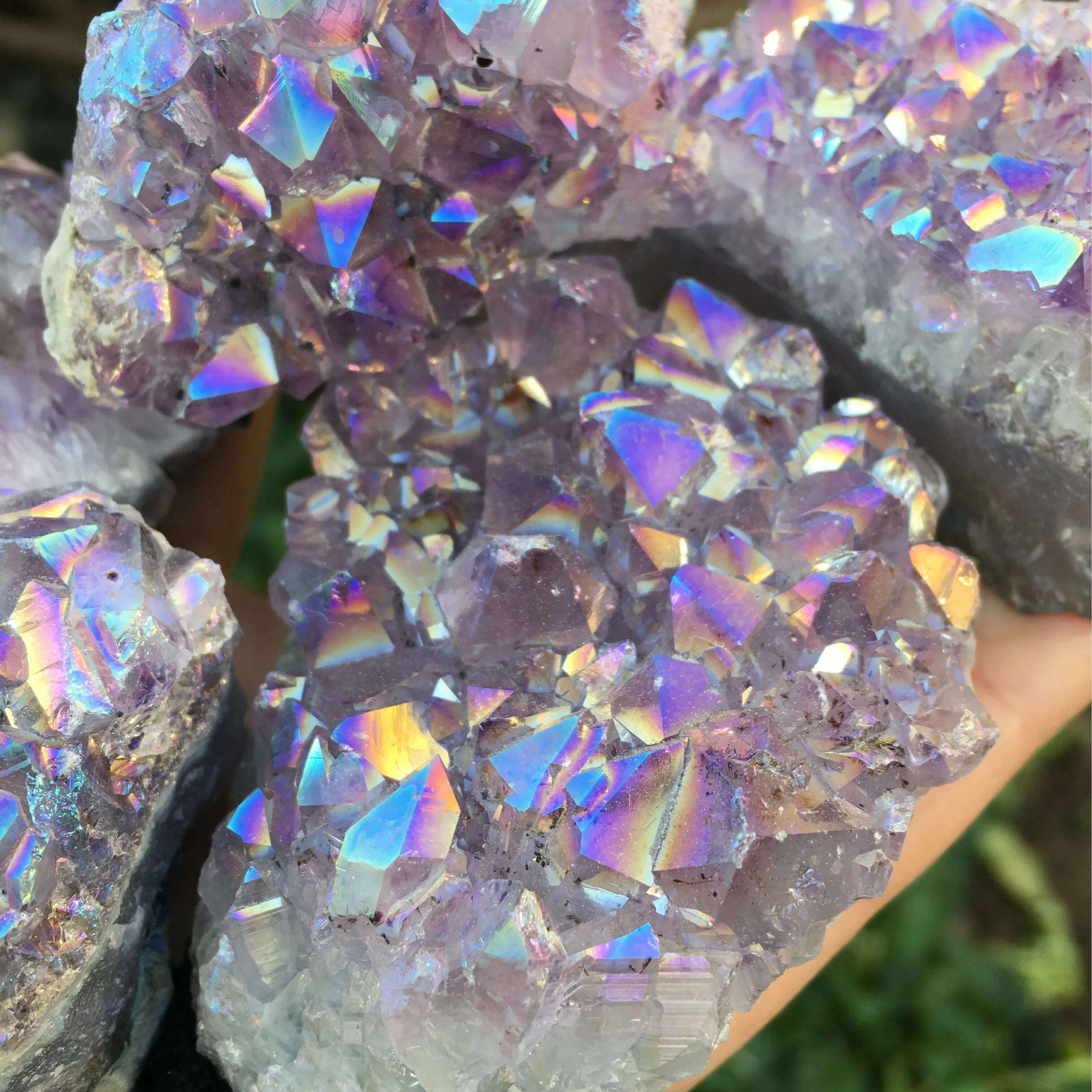 KIMLUD, lovely rainbow angel aura crazy amethyst clusters natural quartz crystal rough lealing stone for children gifts, KIMLUD Womens Clothes