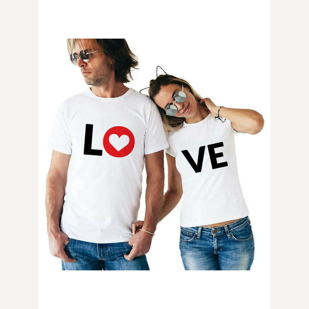 KIMLUD, Lovers Summer Love Letter Print T Shirts Cotton Women T Shirts Heart Love Printing Cool Men Short Sleeve Couple Clothing, KIMLUD Womens Clothes