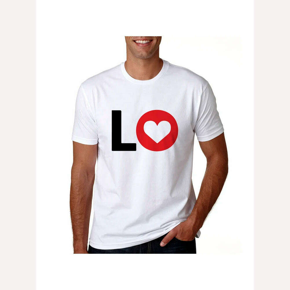 KIMLUD, Lovers Summer Love Letter Print T Shirts Cotton Women T Shirts Heart Love Printing Cool Men Short Sleeve Couple Clothing, KIMLUD Womens Clothes