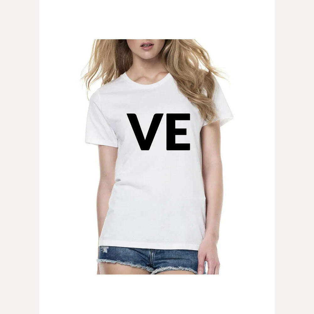 Lovers Summer Love Letter Print T Shirts Cotton Women T Shirts Heart Love Printing Cool Men Short Sleeve Couple Clothing, KIMLUD Women's Clothes