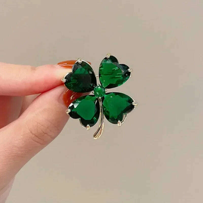 KIMLUD, Lucky Grass To Prevent Walking Brooch Four-leaf Clover Vintage Emerald Color Brooch Female Wedding Suit Jewelry Accessories, WA7111-1, KIMLUD Women's Clothes