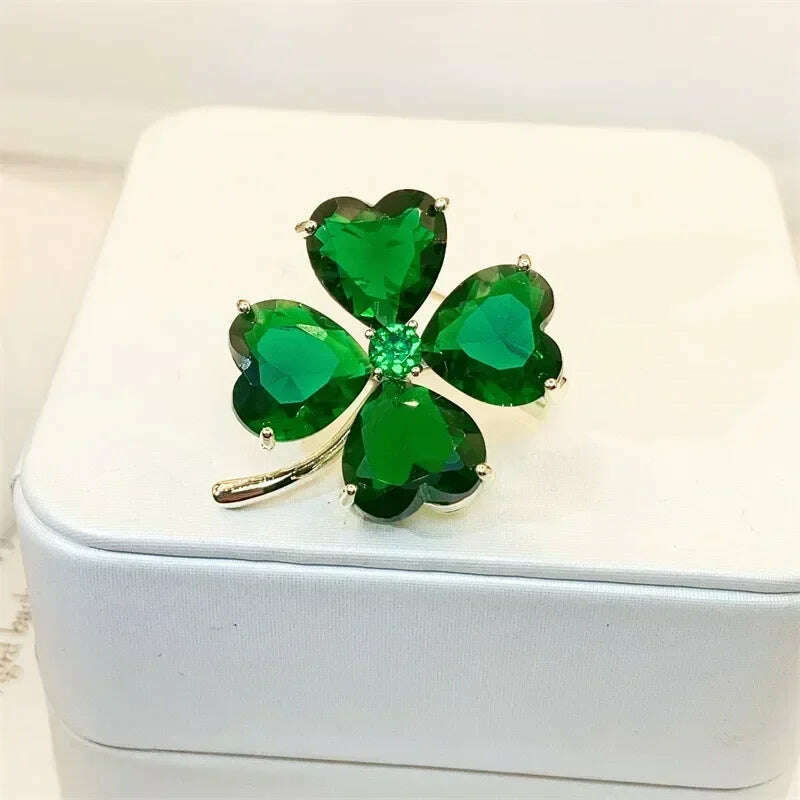 KIMLUD, Lucky Grass To Prevent Walking Brooch Four-leaf Clover Vintage Emerald Color Brooch Female Wedding Suit Jewelry Accessories, KIMLUD Womens Clothes