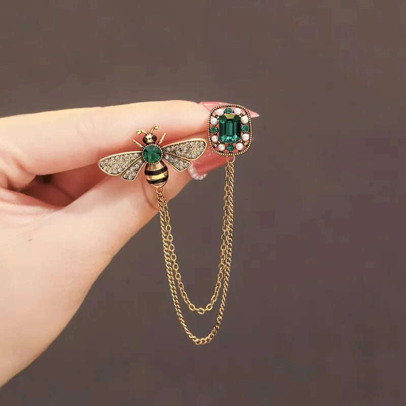 KIMLUD, Lucky Grass To Prevent Walking Brooch Four-leaf Clover Vintage Emerald Color Brooch Female Wedding Suit Jewelry Accessories, WA4421-1, KIMLUD Women's Clothes