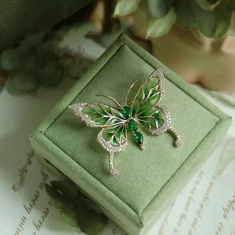 KIMLUD, Lucky Grass To Prevent Walking Brooch Four-leaf Clover Vintage Emerald Color Brooch Female Wedding Suit Jewelry Accessories, YB0129-1, KIMLUD Women's Clothes