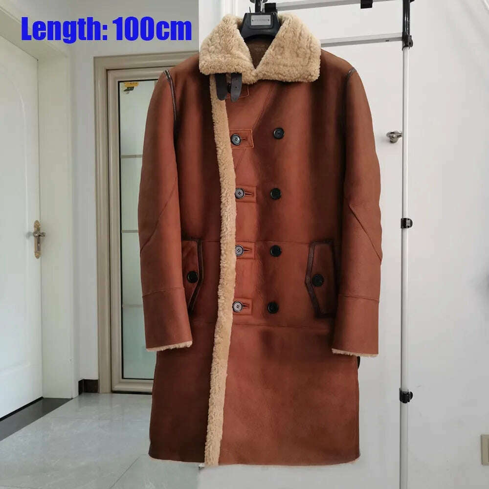 KIMLUD, LUHAYESA Fashion Real Sheepskin Fur Coat Genuine Leather Male Formal Winter Long Thick Jacket Sheepskin Shearling Men Fur Coat, KIMLUD Womens Clothes