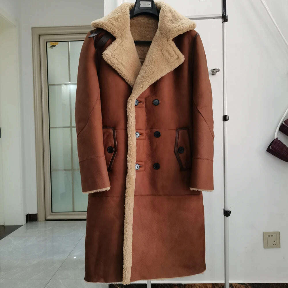 LUHAYESA Fashion Real Sheepskin Fur Coat Genuine Leather Male Formal Winter Long Thick Jacket Sheepskin Shearling Men Fur Coat - KIMLUD
