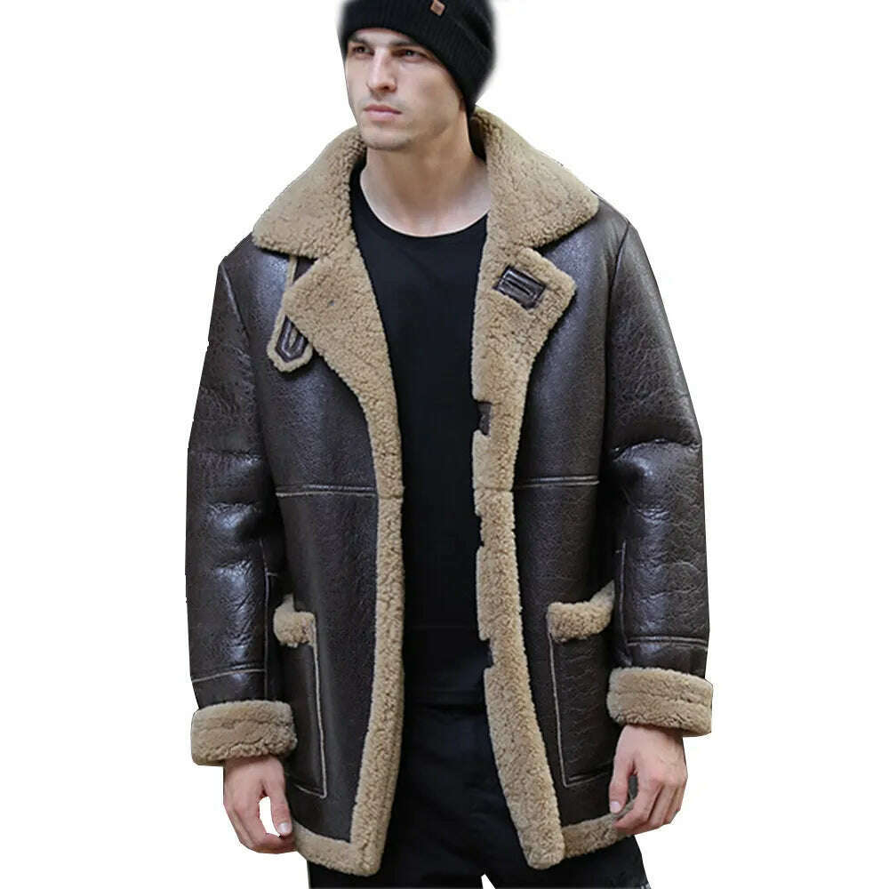 KIMLUD, LUHAYESA Thicken Warm Natural Sheepskin Fur Shearling Men Leather Genuine Real Fur Coat Winter Warm Brown Fur Fashion Clothing, KIMLUD Womens Clothes