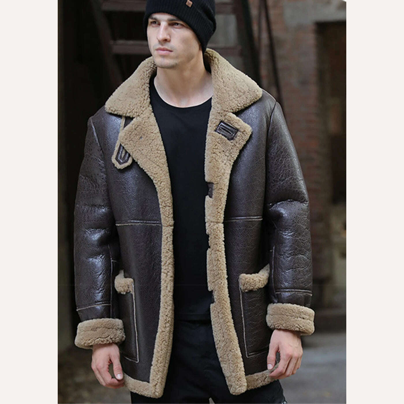 KIMLUD, LUHAYESA Thicken Warm Natural Sheepskin Fur Shearling Men Leather Genuine Real Fur Coat Winter Warm Brown Fur Fashion Clothing, KIMLUD Womens Clothes