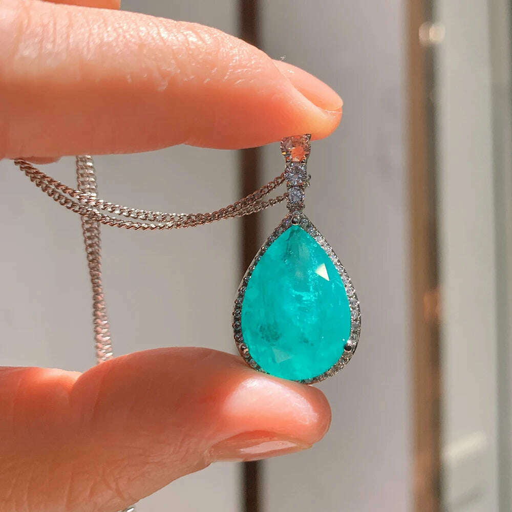 KIMLUD, Luomansi Luxury 925 Sterling Silver Paraiba Tourmaline Gemstone Earrings/Pendant/Necklace/Ring Wedding Jewelry Sets Wholesale, KIMLUD Womens Clothes