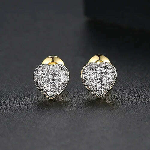 KIMLUD, LUOTEEMI Lovely Small Heart Stud Earrings for Women Girls Dating Shiny Cubic Zircon Fashion Jewelry Friend Tiny Christmas Gifts, 18k Gold, KIMLUD APPAREL - Womens Clothes