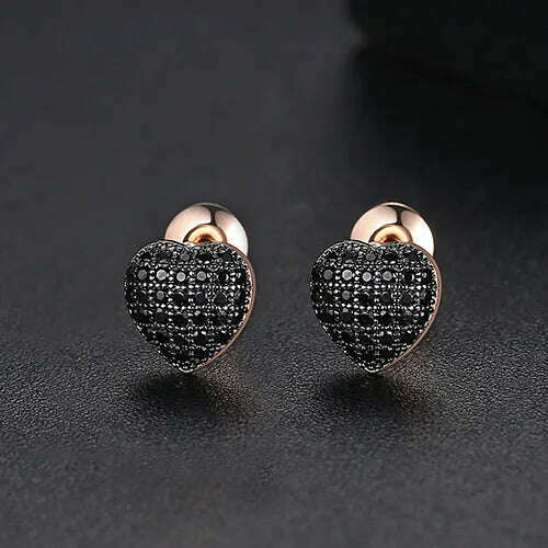 KIMLUD, LUOTEEMI Lovely Small Heart Stud Earrings for Women Girls Dating Shiny Cubic Zircon Fashion Jewelry Friend Tiny Christmas Gifts, Rose Gold, KIMLUD APPAREL - Womens Clothes