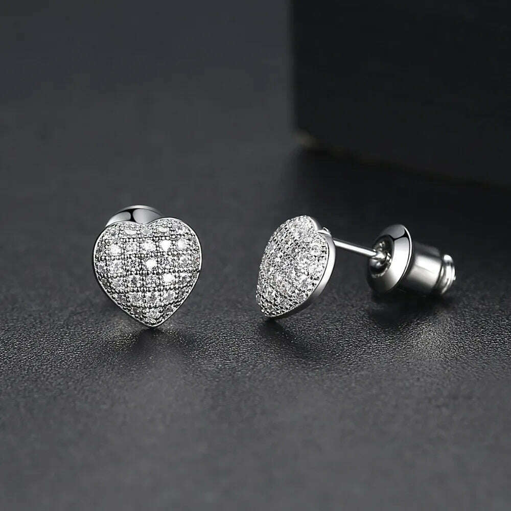 KIMLUD, LUOTEEMI Lovely Small Heart Stud Earrings for Women Girls Dating Shiny Cubic Zircon Fashion Jewelry Friend Tiny Christmas Gifts, KIMLUD Women's Clothes