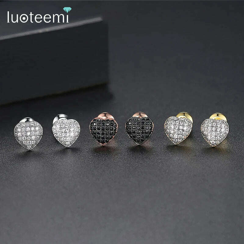 KIMLUD, LUOTEEMI Lovely Small Heart Stud Earrings for Women Girls Dating Shiny Cubic Zircon Fashion Jewelry Friend Tiny Christmas Gifts, KIMLUD Womens Clothes