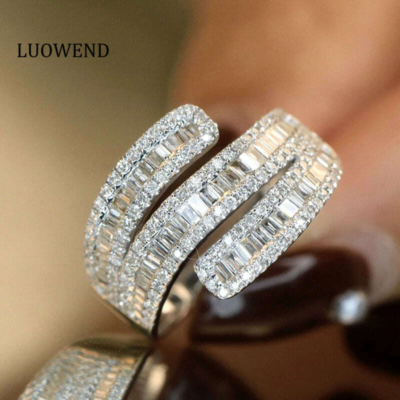 KIMLUD, LUOWEND 18K White Gold Rings Fashion Creative Design 0.90carat Real Natural Diamond Ring for Women Cocktail Party High Jewelry, 4, KIMLUD Womens Clothes