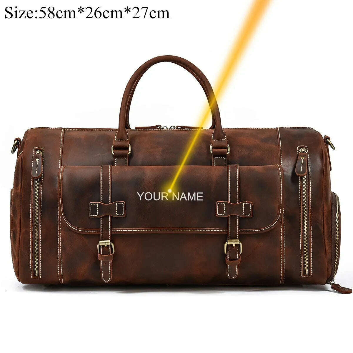 KIMLUD, Luufan Genuine Leather Men's Travel Bag With Shoe Pocket Retro Crazy Horse Leather Big Capacity Luggag Bag Business Trip Handbag, Coffee(58cm)--laser / China, KIMLUD Womens Clothes