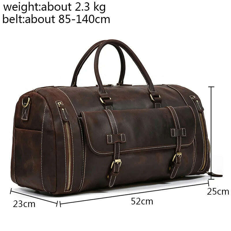 KIMLUD, Luufan Genuine Leather Men's Travel Bag With Shoe Pocket Retro Crazy Horse Leather Big Capacity Luggag Bag Business Trip Handbag, Dark brown(52cm) / China, KIMLUD Womens Clothes