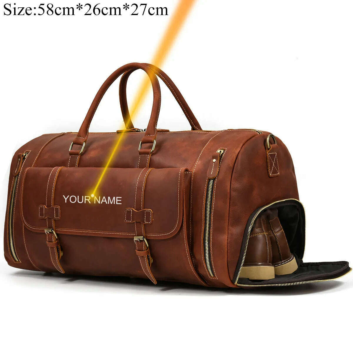 KIMLUD, Luufan Genuine Leather Men's Travel Bag With Shoe Pocket Retro Crazy Horse Leather Big Capacity Luggag Bag Business Trip Handbag, Dark(58cm)--laser / China, KIMLUD Womens Clothes