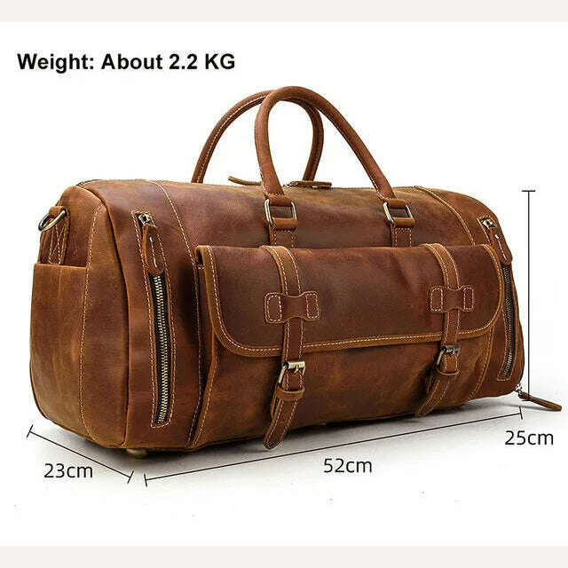 Luufan Genuine Leather Men's Travel Bag With Shoe Pocket Retro Crazy Horse Leather Big Capacity Luggag Bag Business Trip Handbag - KIMLUD