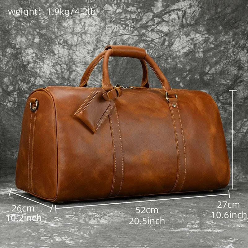 KIMLUD, Luufan Genuine Leather Men's Travel Bag With Shoe Pocket Retro Crazy Horse Leather Big Capacity Luggag Bag Business Trip Handbag, Light brown(52cm) / China, KIMLUD Womens Clothes