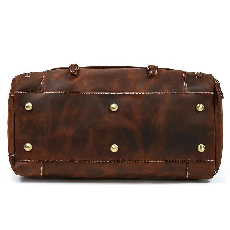 Luufan Genuine Leather Men's Travel Bag With Shoe Pocket Retro Crazy Horse Leather Big Capacity Luggag Bag Business Trip Handbag - KIMLUD