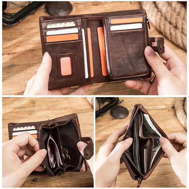 KIMLUD, Luufan RFID Blocking Men Wallets Crazy Horse Leather Short Coin Purse Hasp Design Wallet Cow Leather Clutch Wallets Carteiras, KIMLUD Womens Clothes