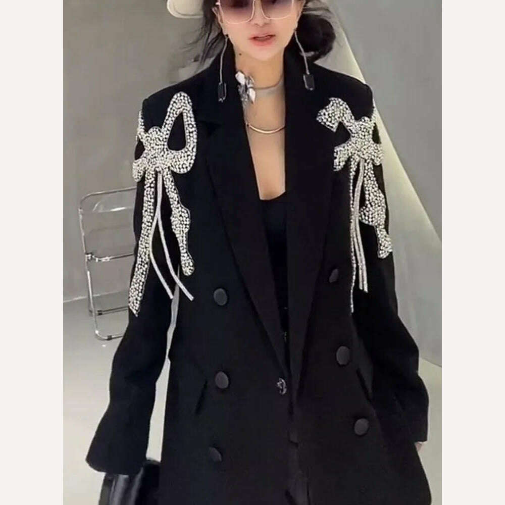 KIMLUD, LUXE&ENVY Loose Bowknot Senior Design Sense Minority Casual Suit Black Suit Coat Female Blazer WomenSpring 2023, KIMLUD Womens Clothes